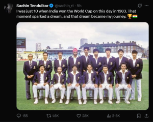 1983 World Cup Triumph: How Kapil Dev's India Inspired Young Sachin Tendulkar's Cricket Dream
OR
Sachin Tendulkar Credits 1983 World Cup Win for Sparking Cricket Career