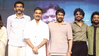 Dhanush shows respect to Nagarjuna and Chiranjeevi at Kuberaa event