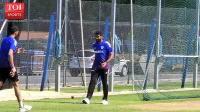 Jasprit Bumrah fine-tuning his bowling technique in the nets.