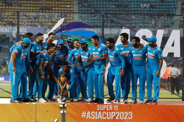India celebrating their victory in the 2023 Asia Cup.