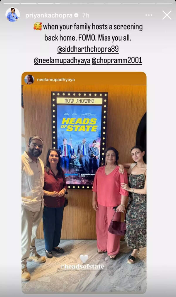 Priyanka Chopra's Instagram story expressing her FOMO